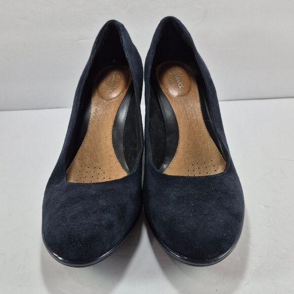 Clarks Artisan Flores Tulip Blue Suede Leather 3" Wedge Pumps Heels Woman's 10M. - Picture 10 of 10